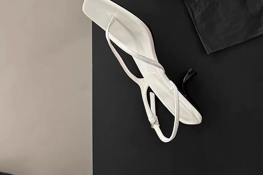 Plain Heel Kitten Toe Slingback Square Thong Sandals