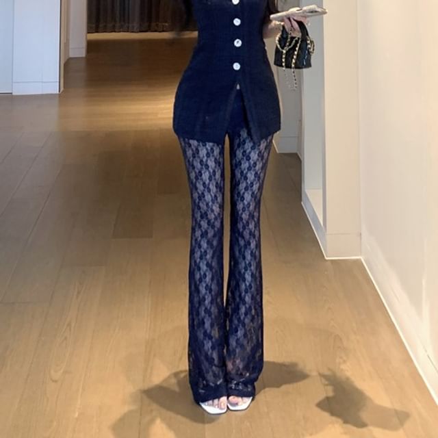 Fit Top Button Bootcut Plain Pants Floral / Camisole Slim Lace