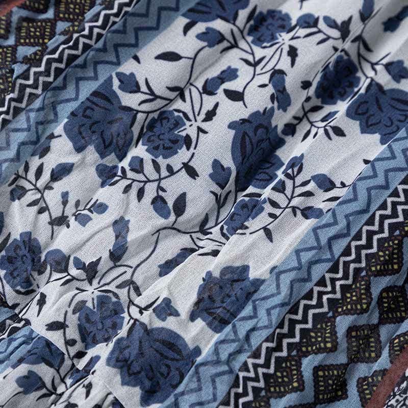 Boho Belted Crochet Hollow Out Top Vintage Floral Print