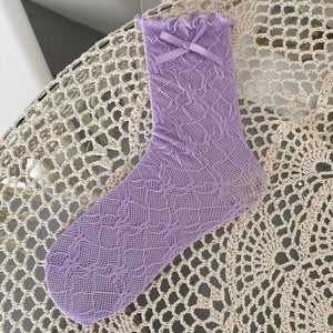 Floral Bow Lace Socks - Purple - socks