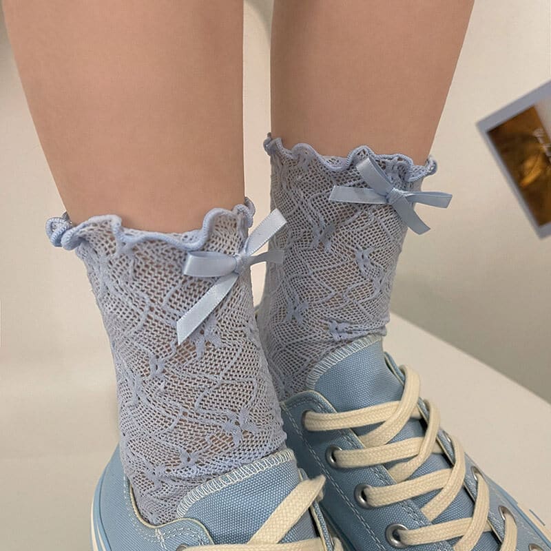 Floral Bow Lace Socks - socks
