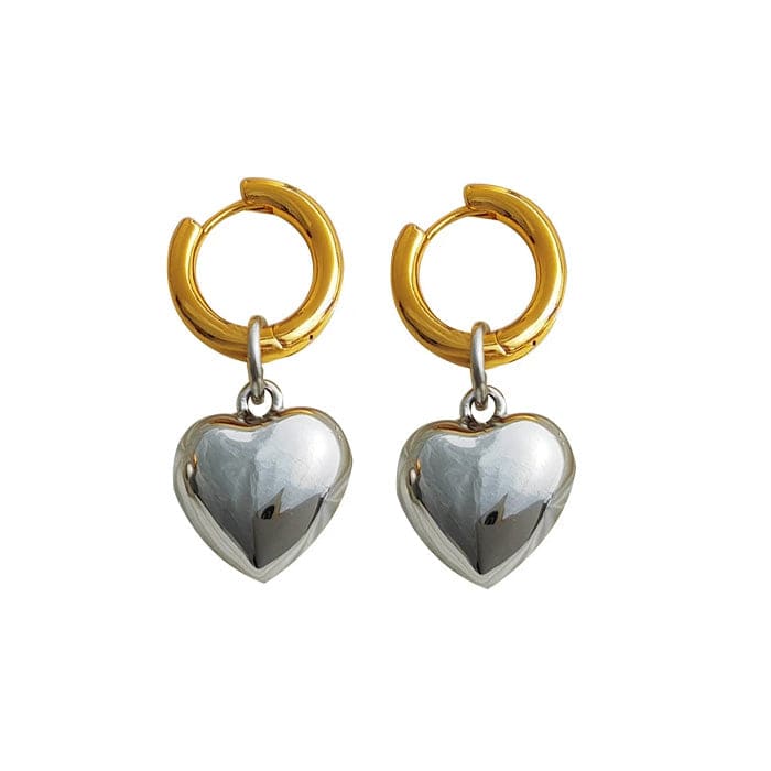 Heart Pendant Hoop Earrings - Standart / Gold/silver
