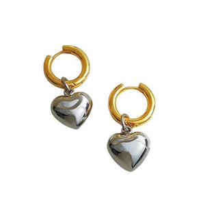 Heart Pendant Hoop Earrings - Standart / Gold/silver