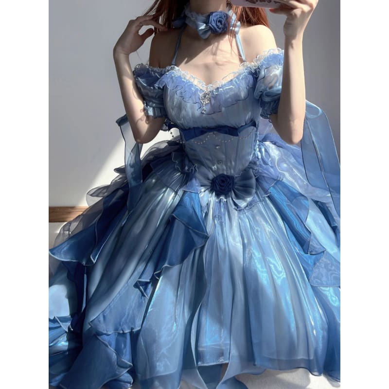 Kawaii Sea Blue Jellyfish Lovely Lolita Dress ON821 - Blue
