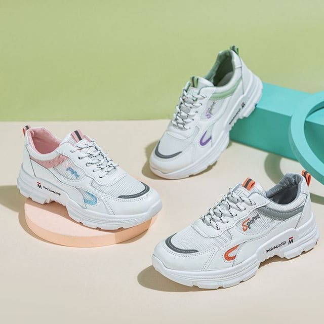 Letter Embroidered Mesh Panel Platform Sneakers  KawaiiMoriStore
