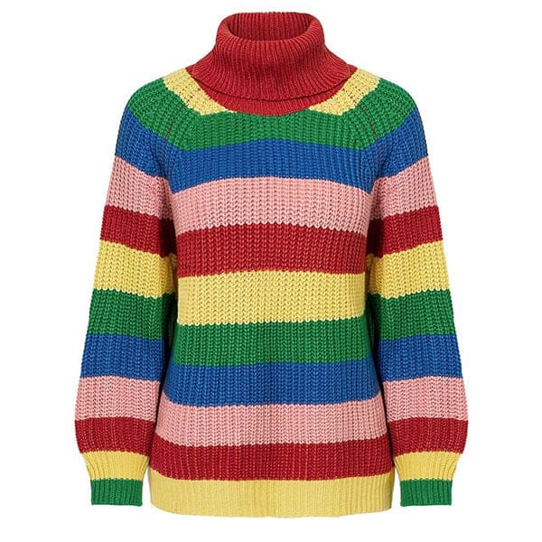 Roll Neck Rainbow Knit Jumper - Free Size / Multi - Sweaters