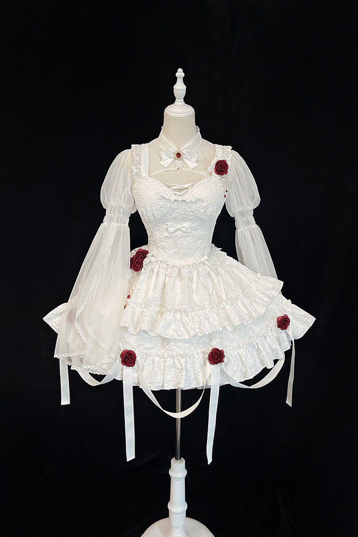 Gothic Blooding Rose Lolita Shoulder Cover Half Crop Top Blouse MK17737