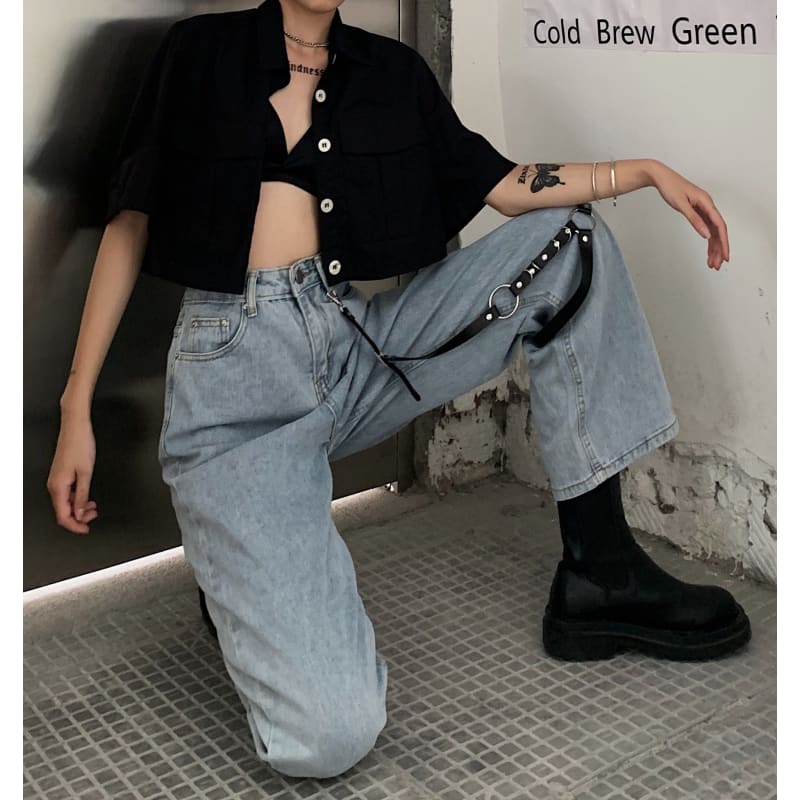 Baggy High Waist Streetwear Harajuk Denim Trousers (Black