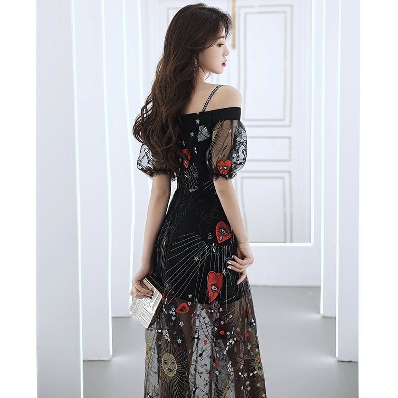 Black Evening Dress with Suspenders – KawaiiMoriStore