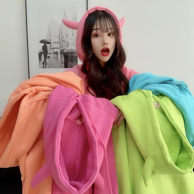 Candy Color Sweet Loose Hoodie Jumper MK15030 - KawaiiMoriStore