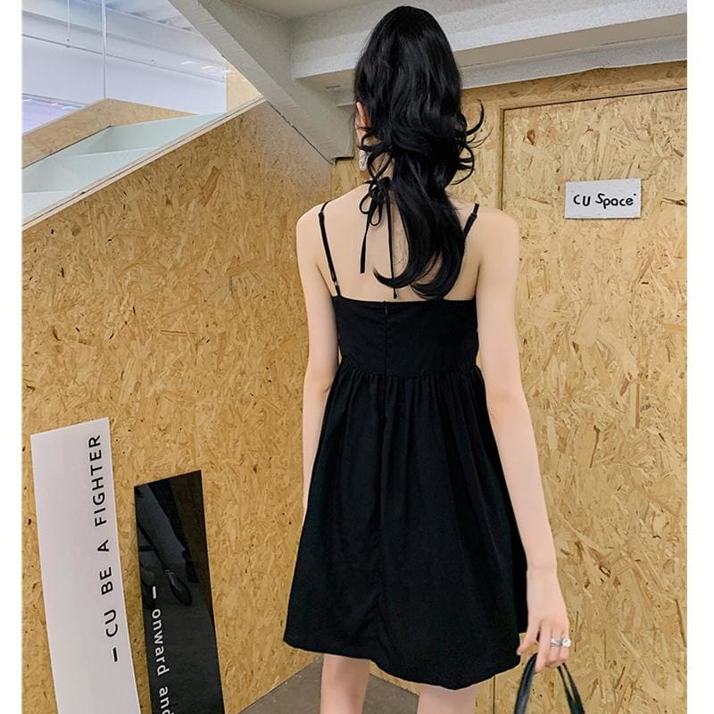 Color Block Bow Knot Sling Mini Dress