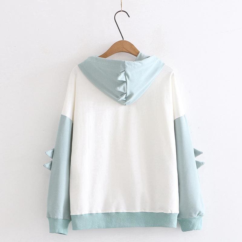 Dinosaur Love Heart Print Color Block Hoodie MK15365 - KawaiiMoriStore