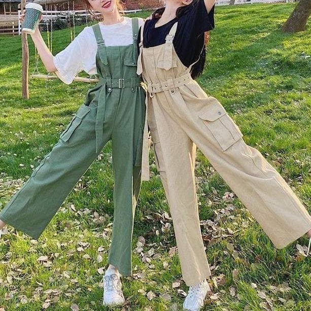 Kawaii Apricot Green Harajuku Suspenders Overalls Summer