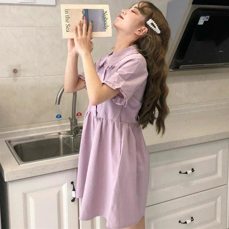 Preppy Style Purple Cute Girls A-line Midi Dress MK15744 - KawaiiMoriStore