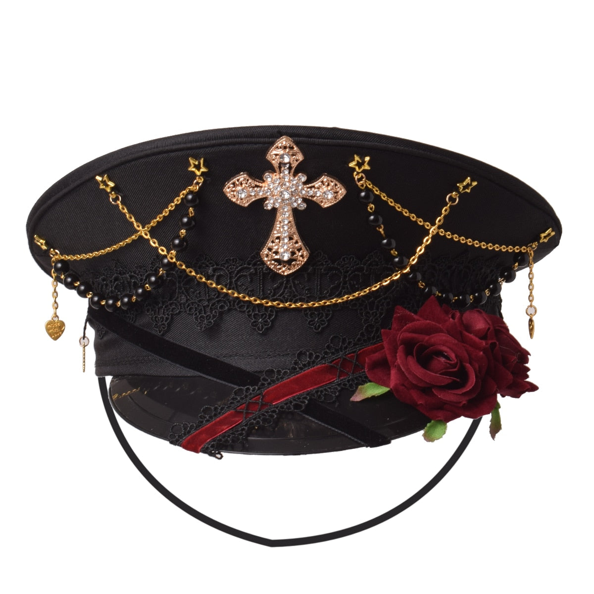 Gothic Punk Cross Lolita Rose Hat MK16980