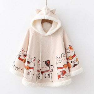 Japanese Harajuku Kawaii Lucky Cat Cloak Cute Hoodies Cape MK16527