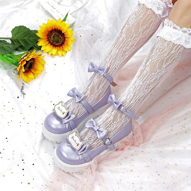 Sweet Lolita Low Heels Bowknot Square Buckle Straps Cosplay Shoes MK15580 - KawaiiMoriStore