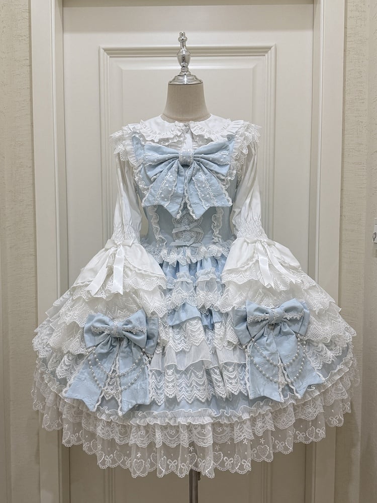 Tiered Big Dress Lolita Decoration Skirt Hanayome Blue Bows
