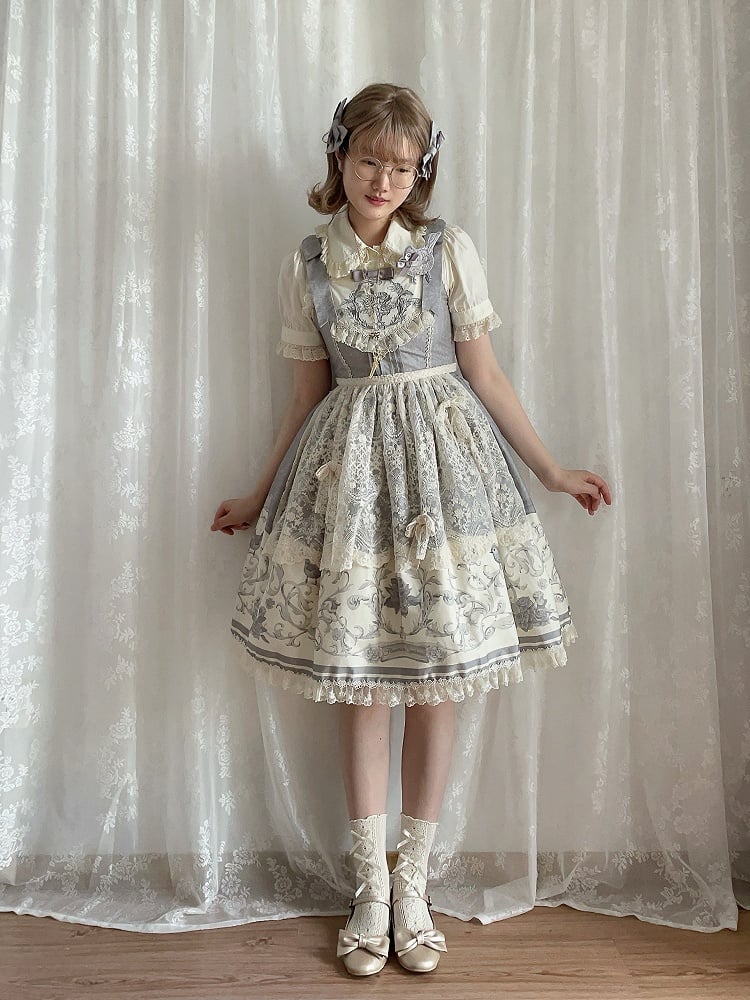 Lolita Floral Jumper Titmouse Print and Gray Skirt