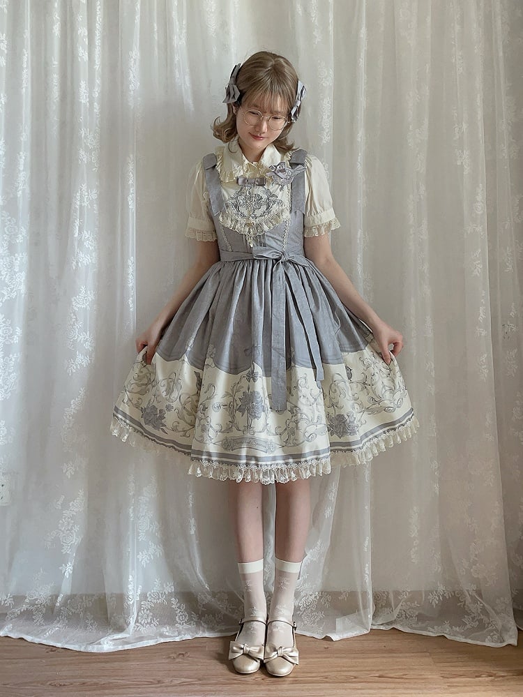 Lolita Floral Jumper Titmouse Print and Gray Skirt