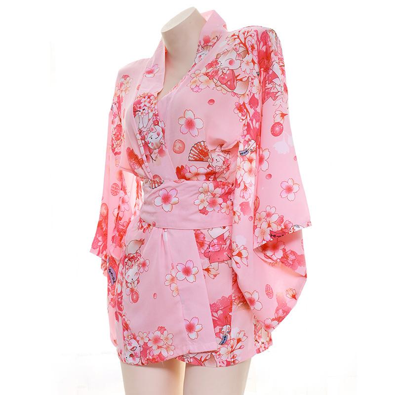 Sakura Floral Vintage Print Kimono Lingerie - Kimono