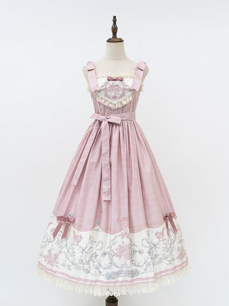Print Titmouse Skirt Pink and Jumper Floral Lolita