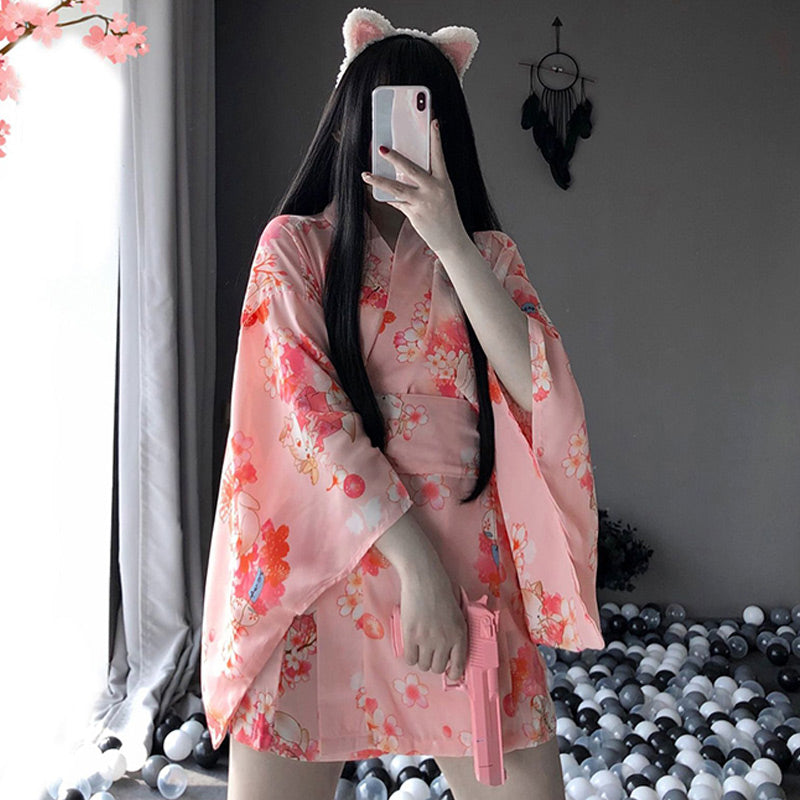 Sakura Floral Vintage Print Kimono Lingerie - Kimono