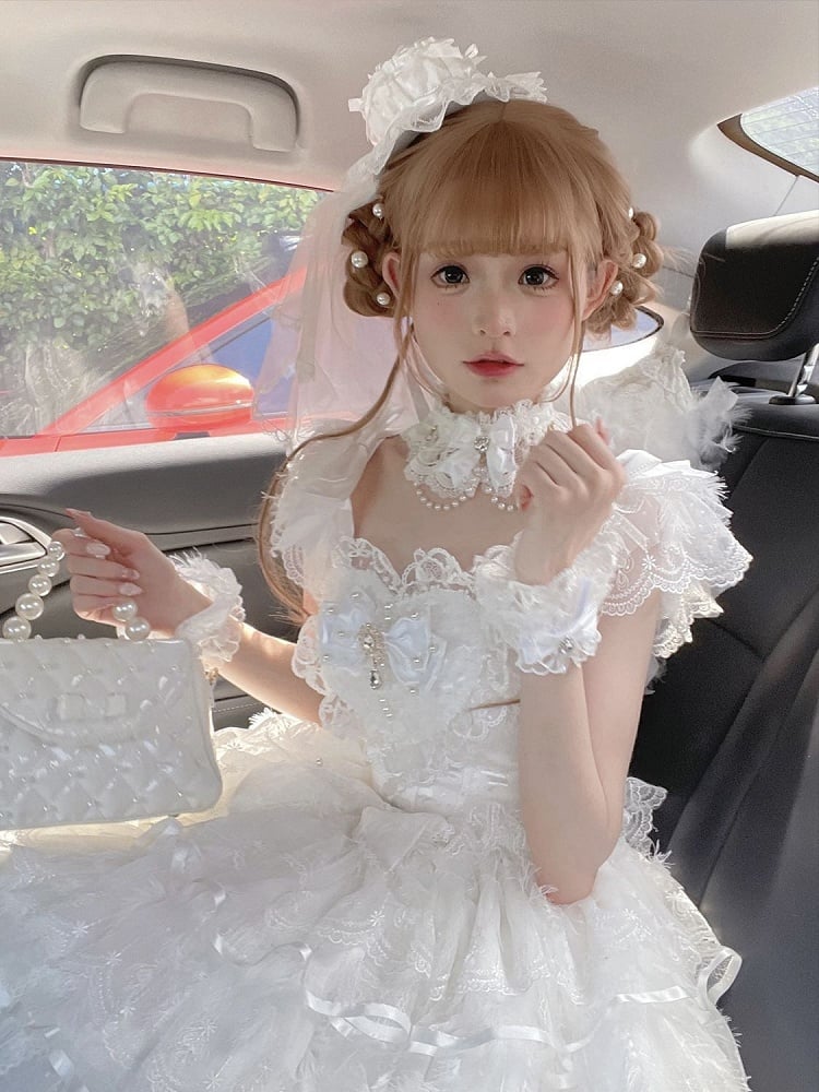 Skirt Lolita Bodice White Fabric Dress Hime Hanayome Butterfly Angel Tiered