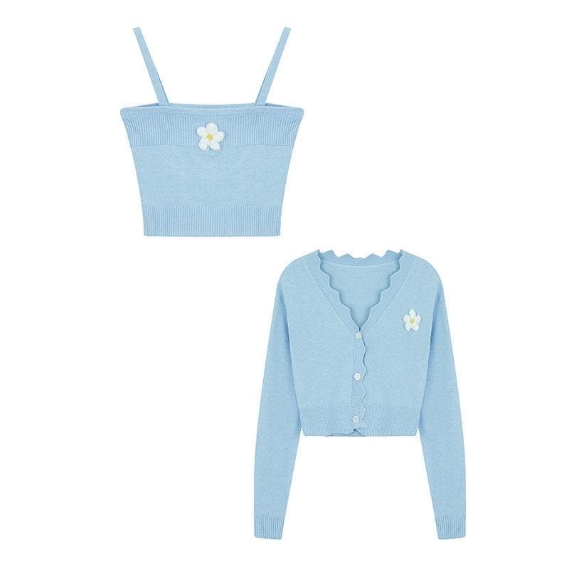 2-Piece Set Pastel Kawaii Aesthetic Cardigan + Cami - Pastel