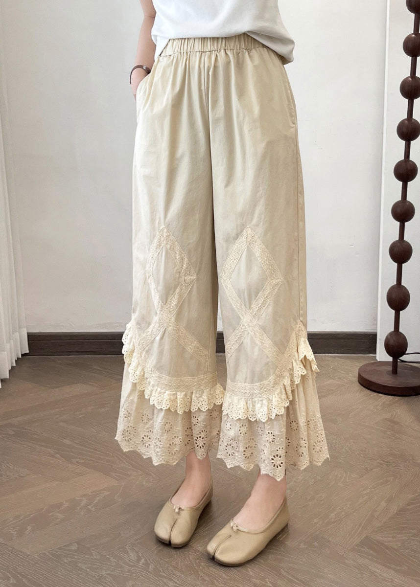 Splicing Apricot New Lace Pants 2025 Summer Wide Leg