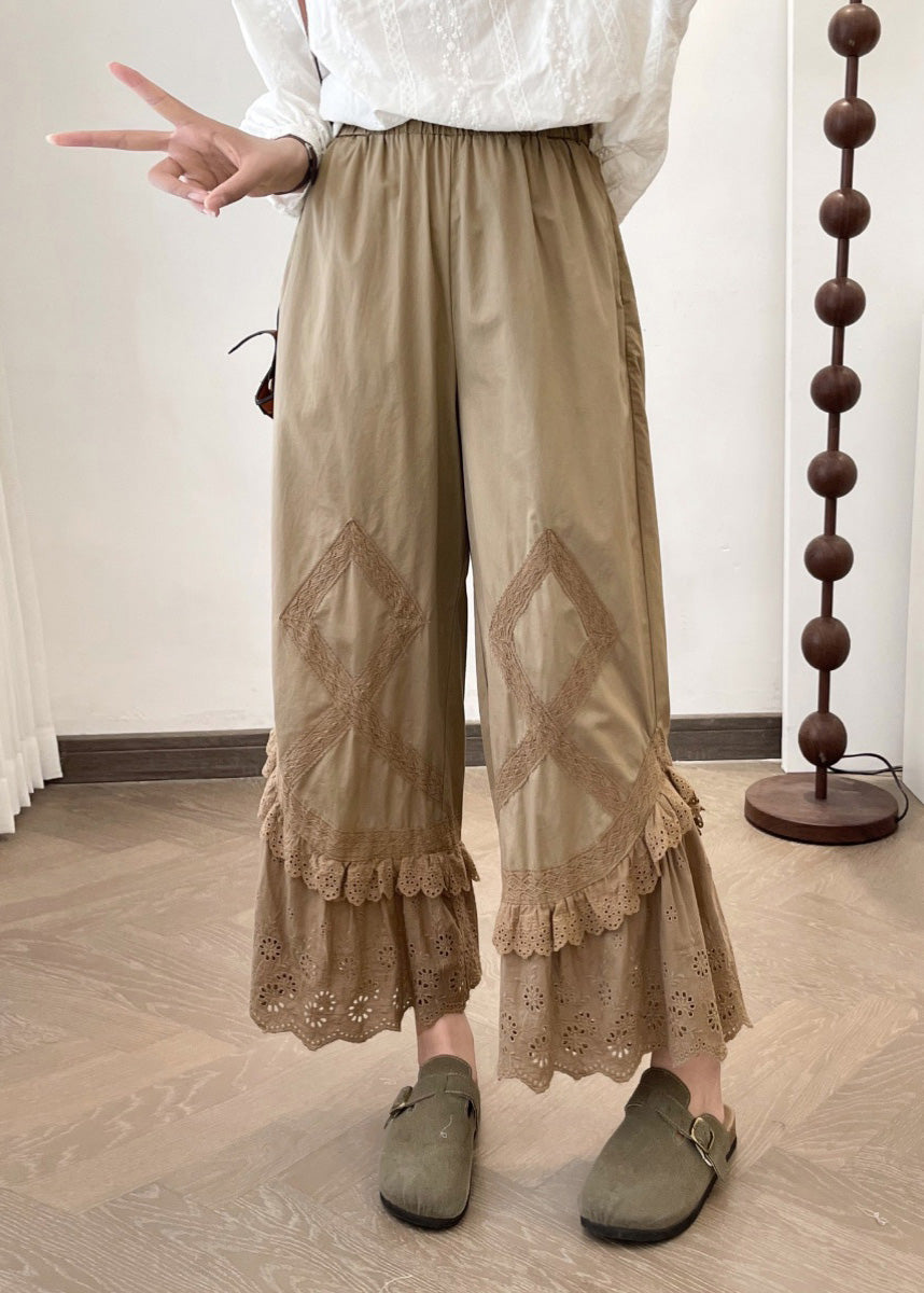 Splicing Apricot New Lace Pants 2025 Summer Wide Leg