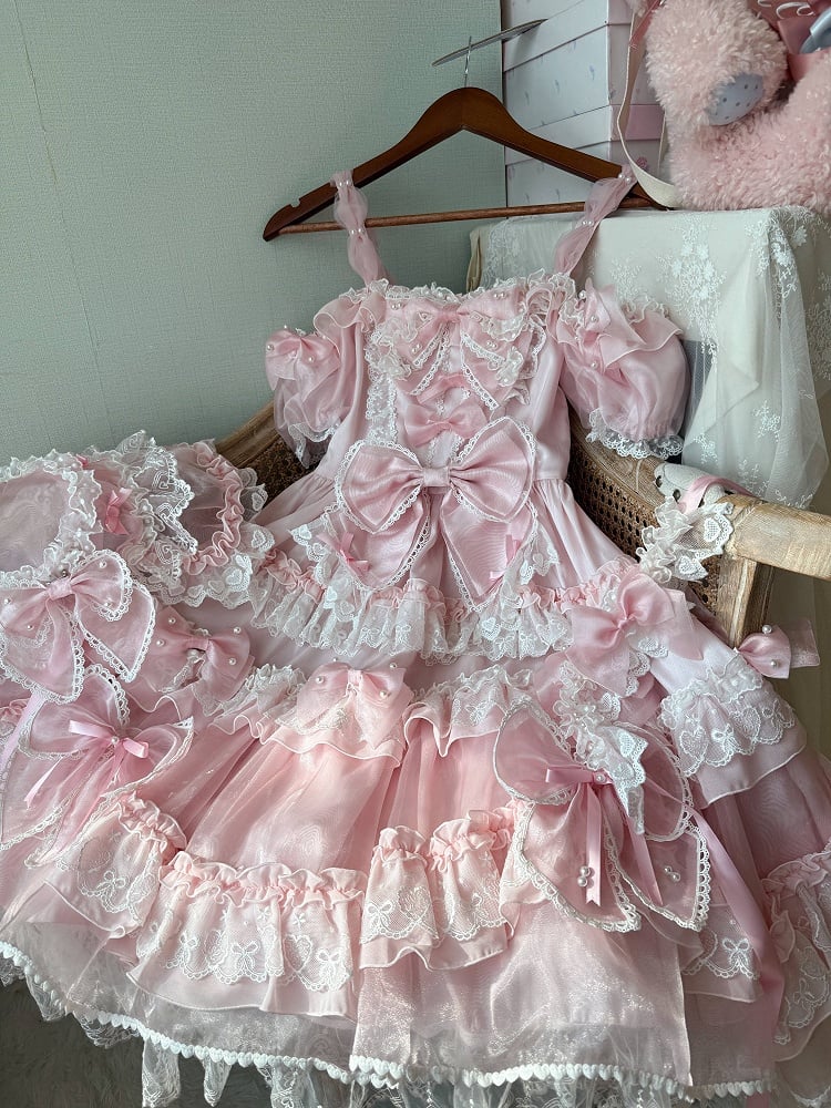 Bead Lolita at Back Princess and Accents Pink with Details Big Bow Sweet Dress