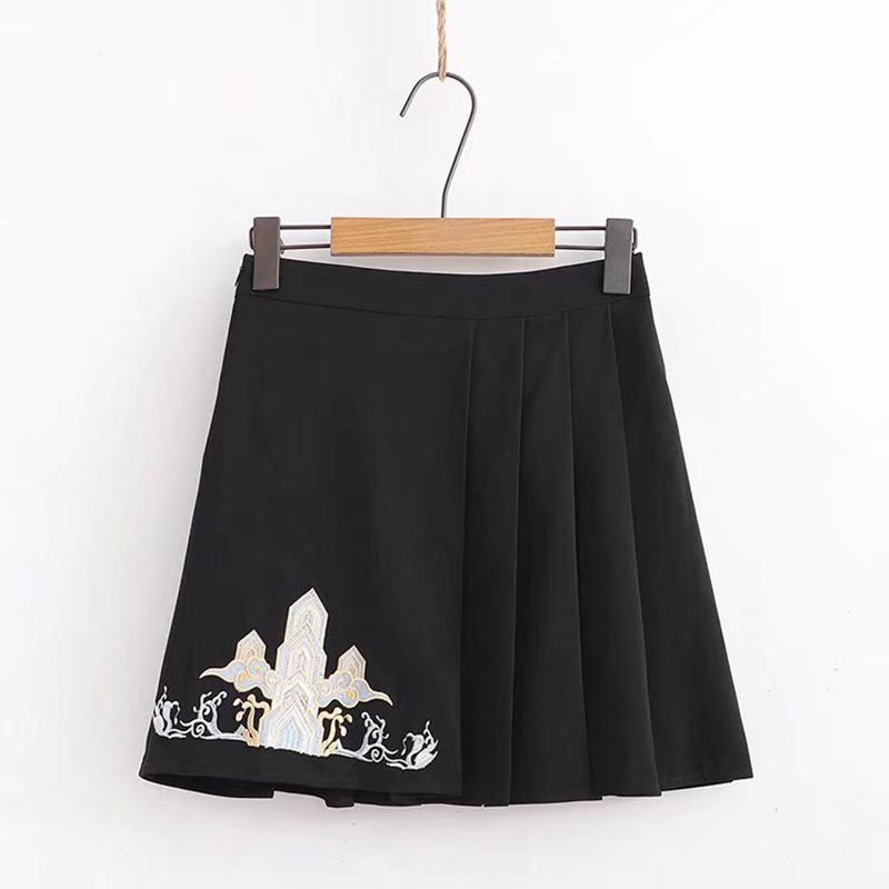 Vintage Dragon Embroidery Hoodie Skirt Set - Skirt / S