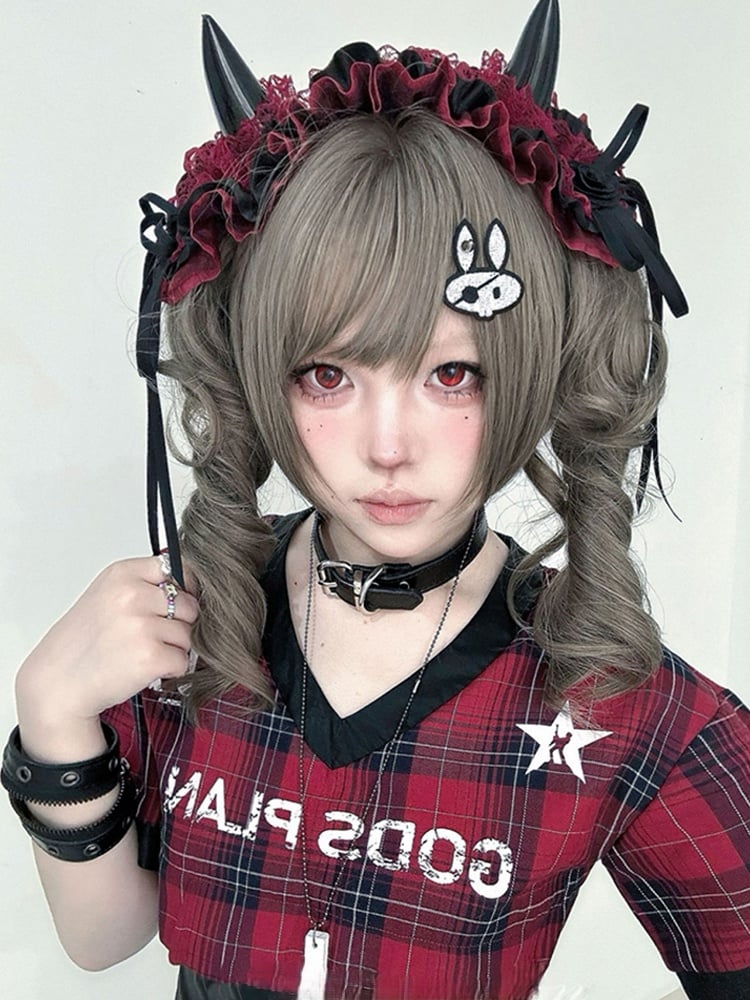 Clips Brown 30CM Double Synthetic Ponytail Length Claw Wig With Gray