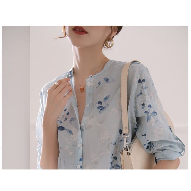 3/4 Sleeve Floral Print Blouse