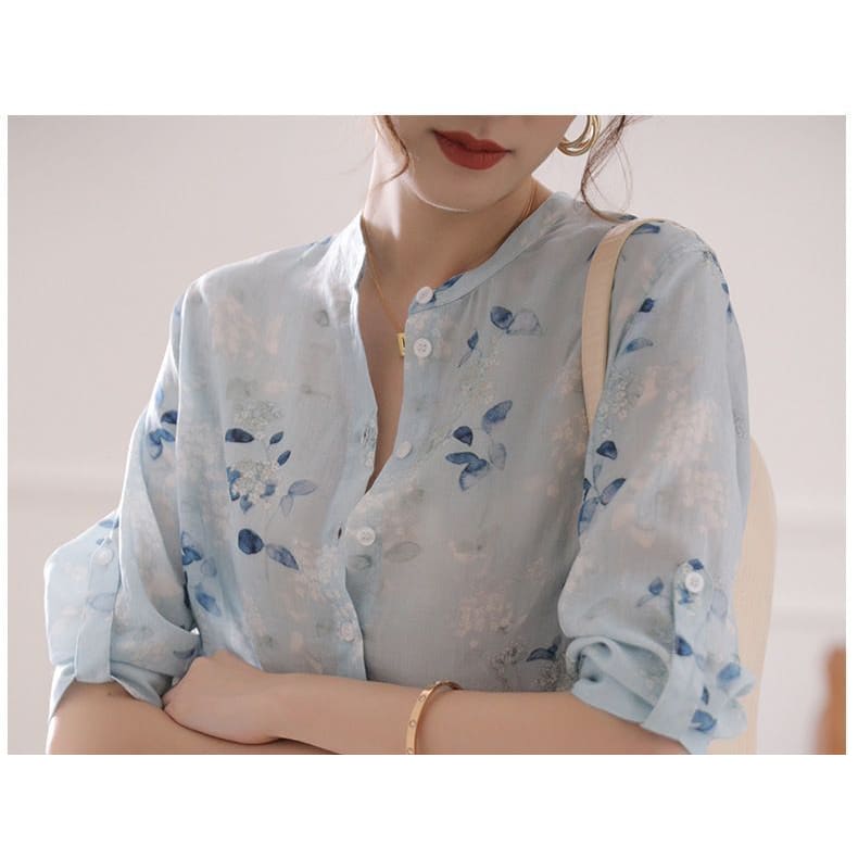 3/4 Sleeve Floral Print Blouse