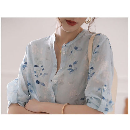 3/4 Sleeve Floral Print Blouse