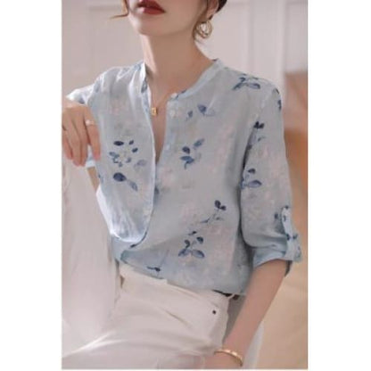 3/4 Sleeve Floral Print Blouse