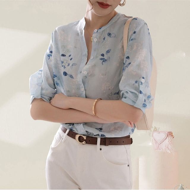 3/4 Sleeve Floral Print Blouse