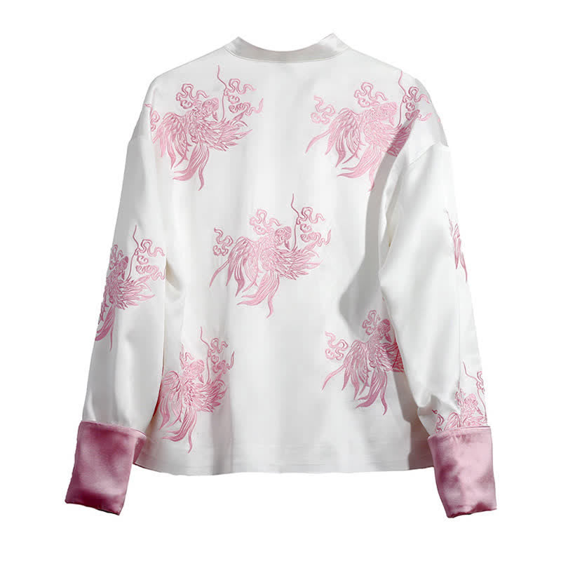 Vintage Floral Embroidery Buckle Long Sleeve Satin Shirt