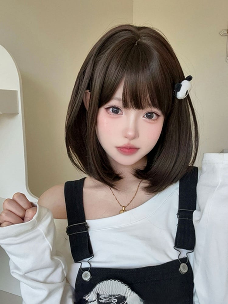 40CM Air Synthetic With Bangs Brown Dark Wig Length