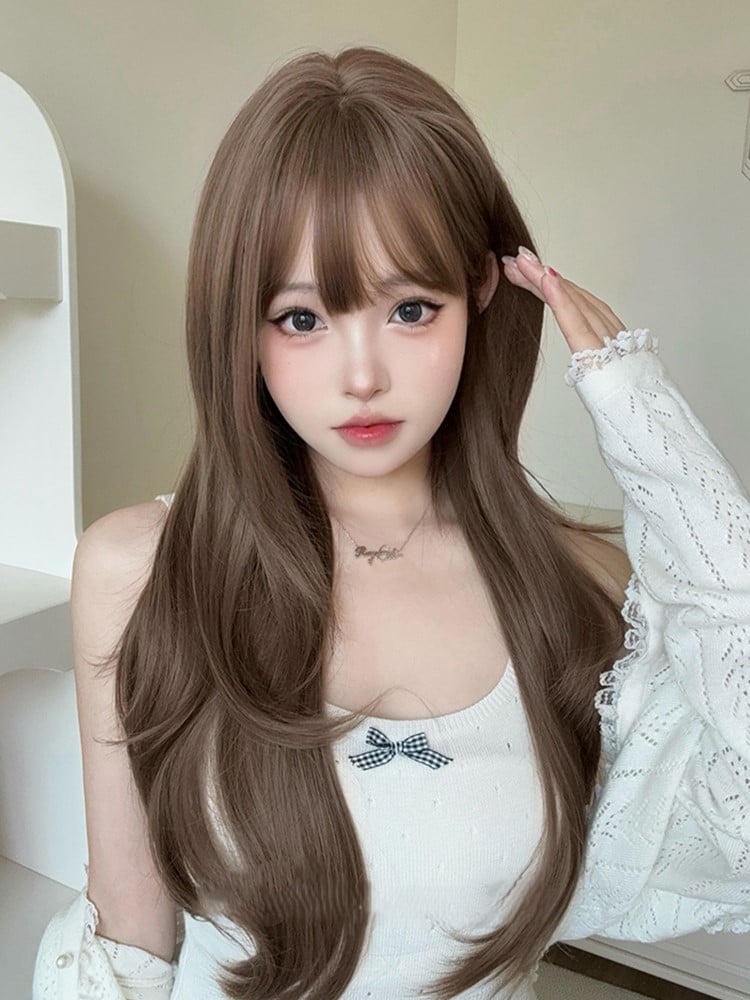 Light Wavy 72CM Bangs Wig Air Length With Brown