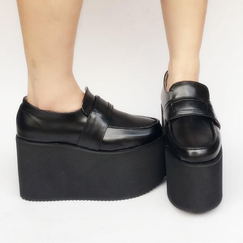 Custom Made Black Uniform Leather Platform Shoes SP168379 – KawaiiMoriStore