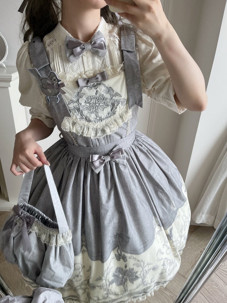 Lolita Floral Jumper Titmouse Print and Gray Skirt