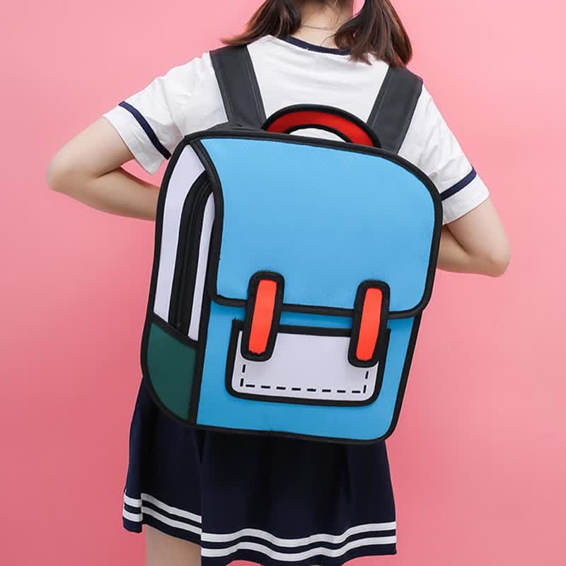 3D Cartoon Colorblock Canvas School Backpack