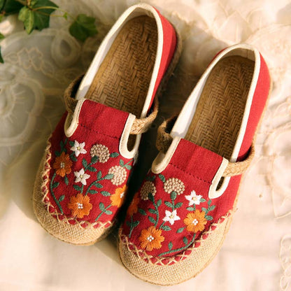 Vintage Floral Canvas Flats Shoes - Red / 35