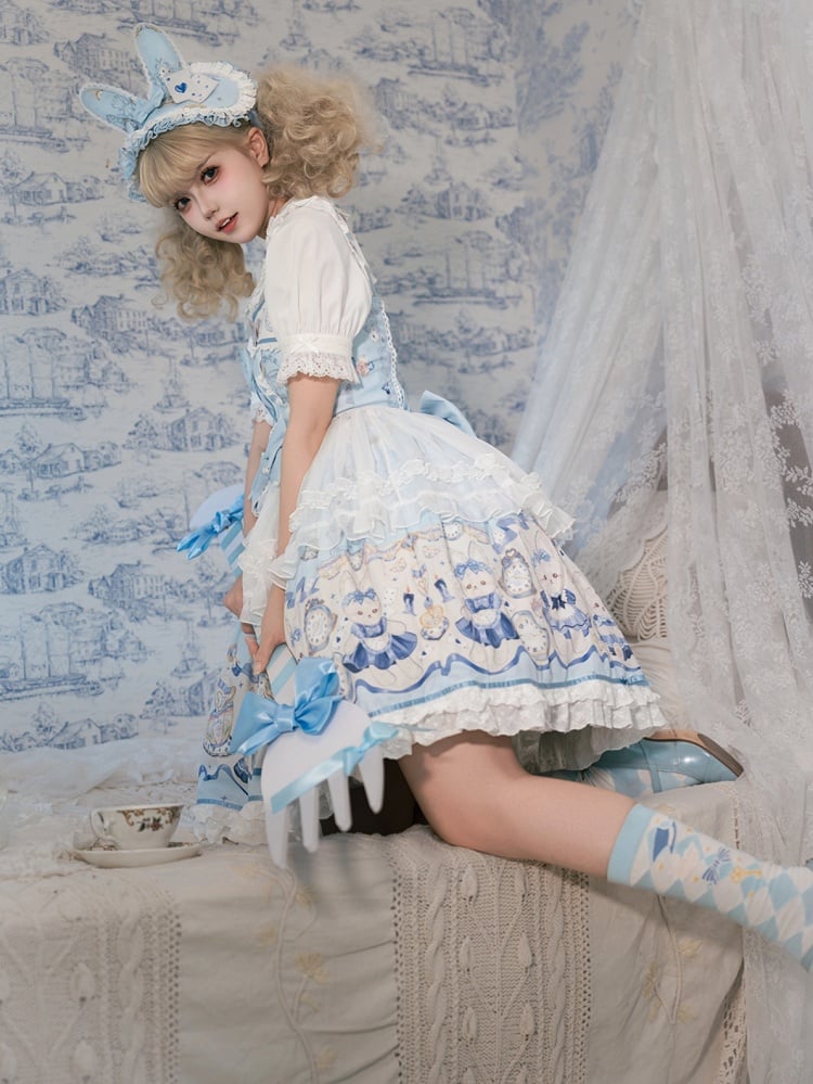Sweet Alice Lolita Bunny and Print Clock Dress Blue