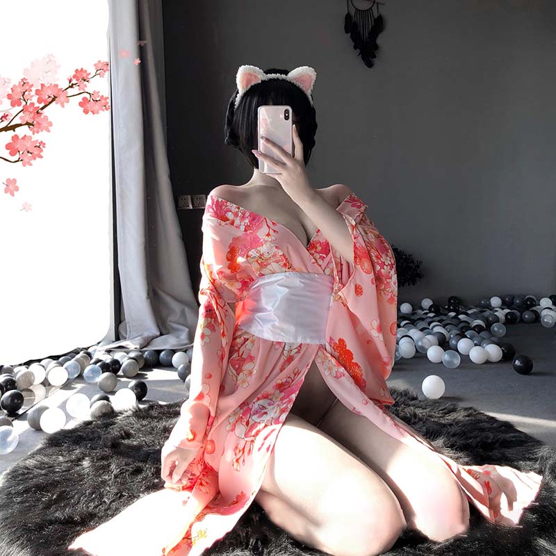 Sakura Kitty Pink Kimono Lingerie Dress - Pink / One Size