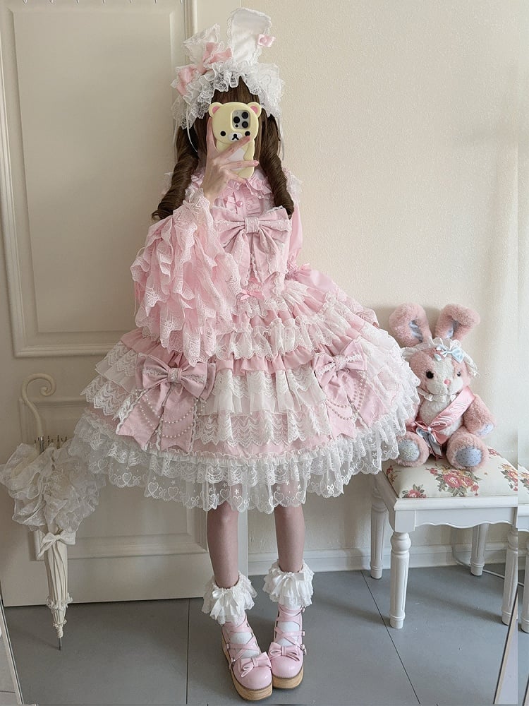 Tiered Skirt Pink Bead Hanayome Decoration Dress Chain Big Lolita Bows
