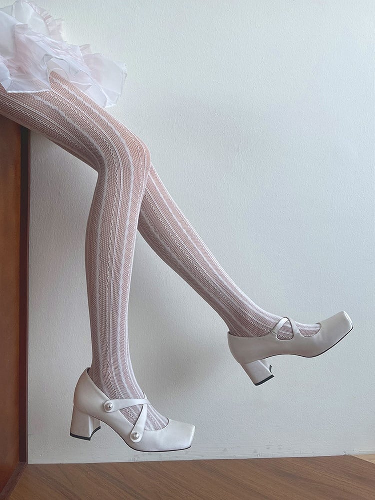 Hollow-out Y2K Tights White